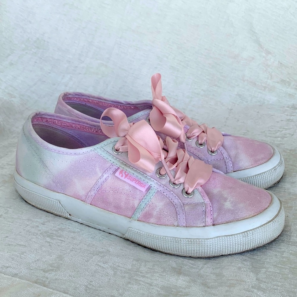 Superga Purple Pink Blue Tie Dye Satin Ribbon Lace Sneakers